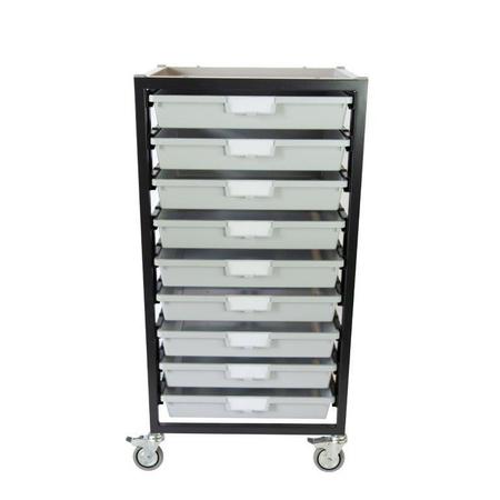 STORSYSTEM Commercial Grade Mobile Bin Storage Cart with 9 Gray High Impact Polystyrene Bins/Trays CE2301DG-9SLG